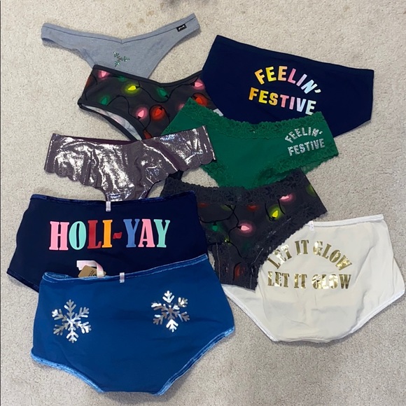 NINE holiday Christmas panties vs pink